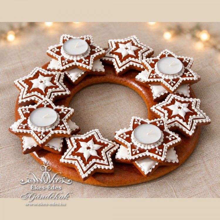 Natúr-fehér mézeskalács adventi koszorú
