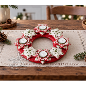 Piros-fehér mézeskalács adventi koszorú Piros-fehér mézeskalács adventi koszorú