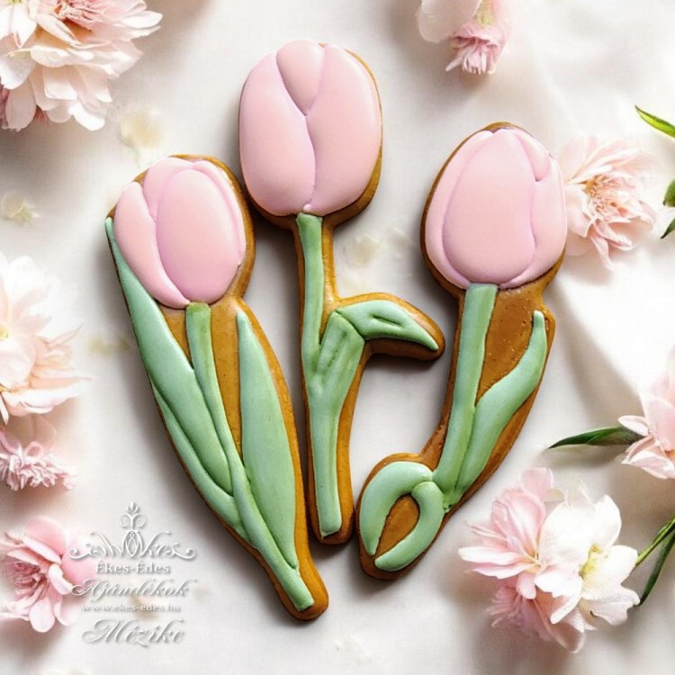 Rózsaszín tulipán formájú mézeskalácsok