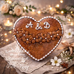 Virágfüzérrel díszített mézeskalács 