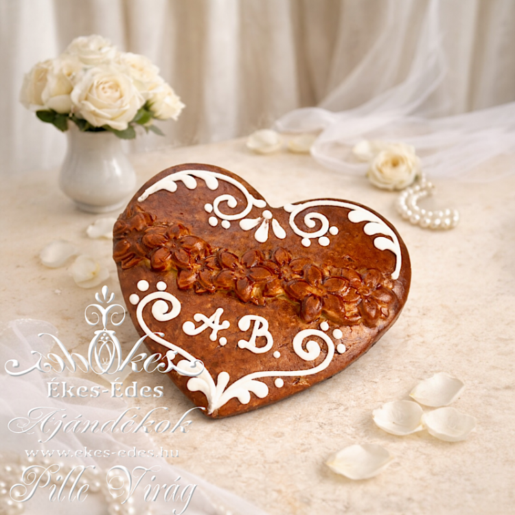 Virágfüzérrel díszített mézeskalács 