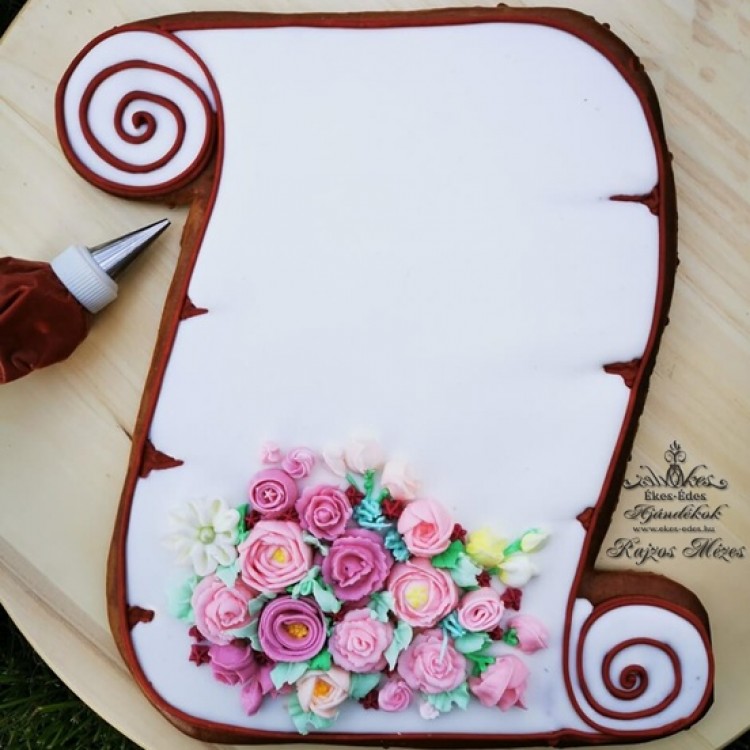 Pergamen pasztell virágos mézeskalács ajándék pedagógusoknak