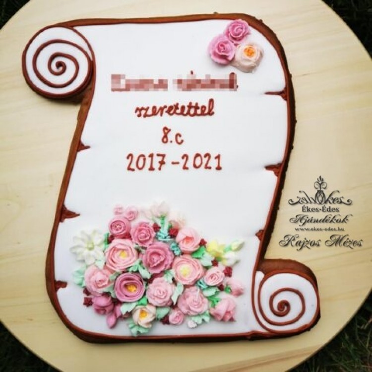 Pergamen pasztell virágos mézeskalács ajándék pedagógusoknak